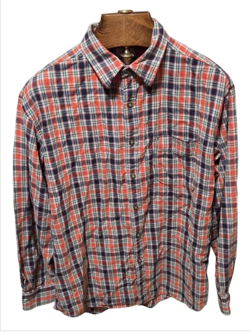 Vintage J Crew Oarsman Red Plaid Flannel Button Shirt Size Large